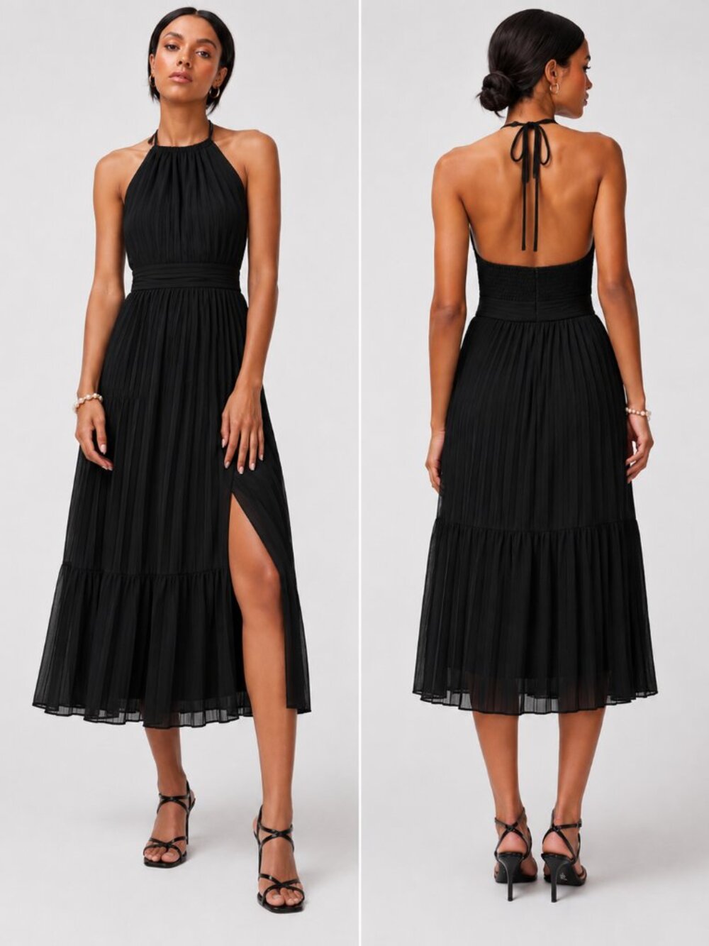 ASTR The Label Black Halter Tiered Midi Dress Small NWT